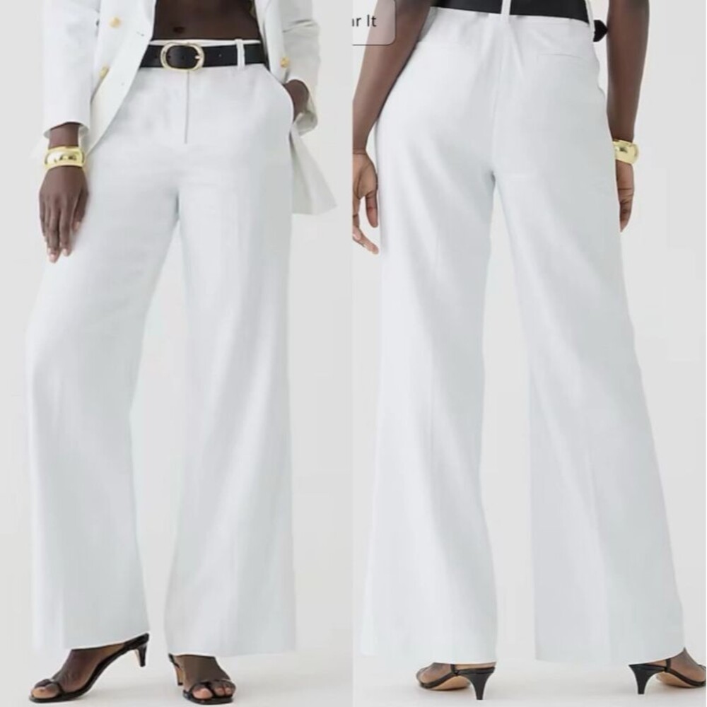 J.CREW White Linen Blend Flare Pants Women Size 14 NEW BZ4040 Lined Flat Front
